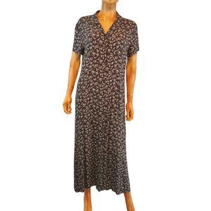 OLD NAVY vintage black floral button front 90's maxi dress